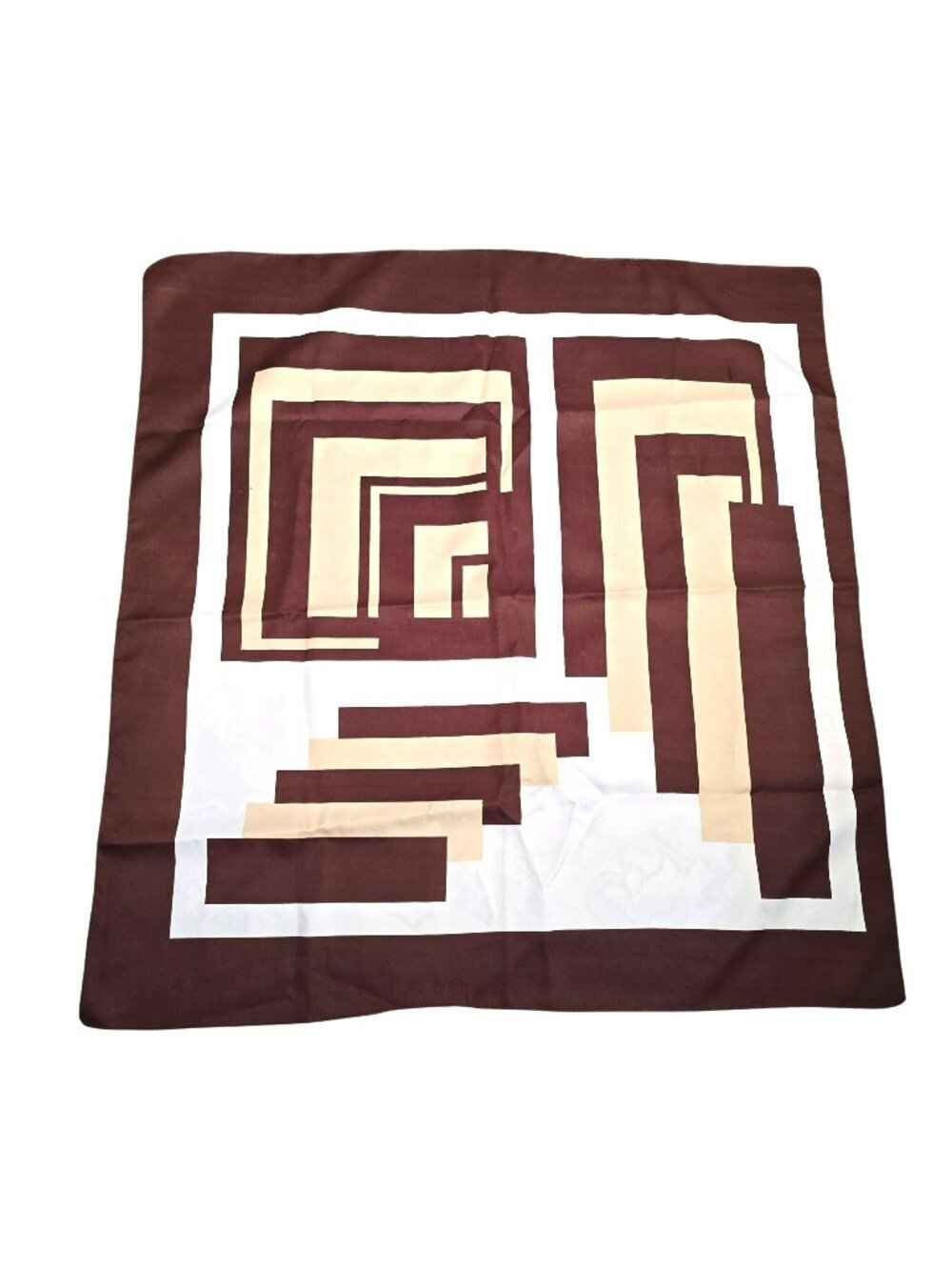 Vintage Scarf Brown & Beige Geometric Polyester Square JJ3795